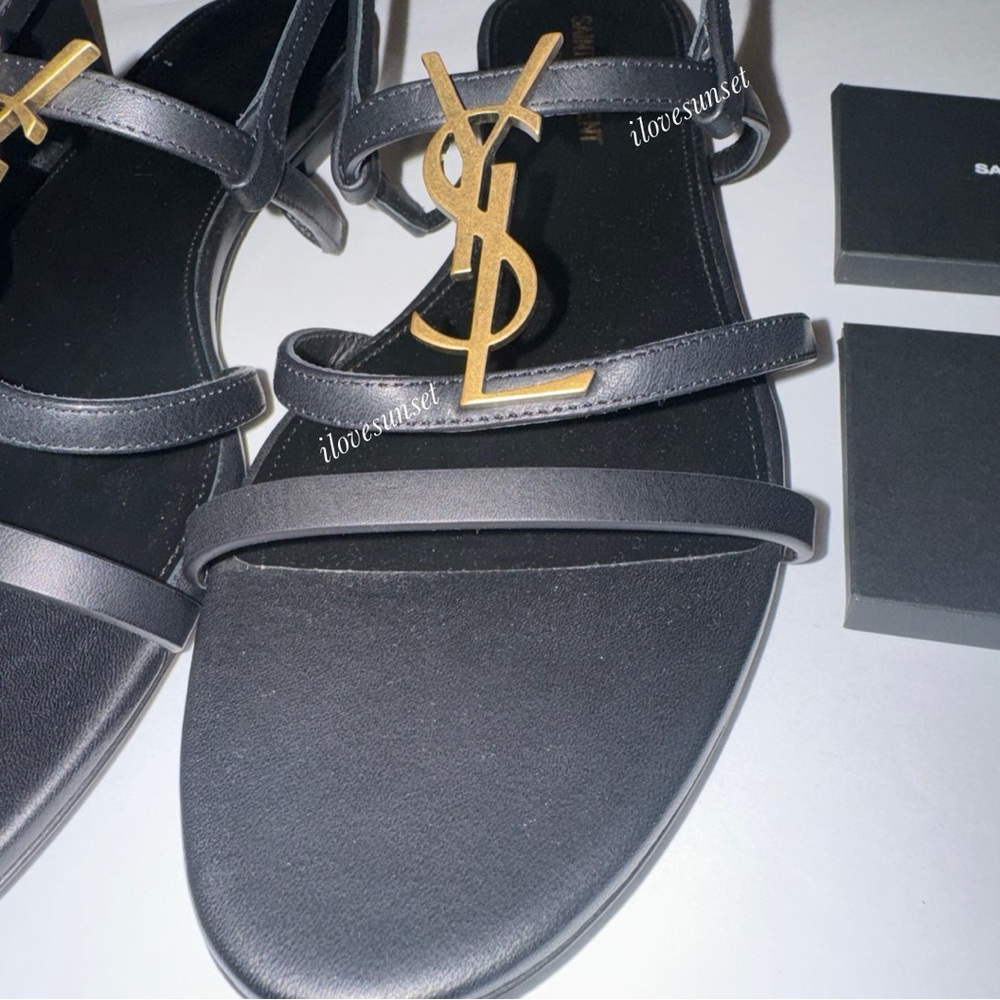{Saint Laurent} YSL Cassandra 05 Flat Sandal Black/Gold - Size 39.5 EUR - Picture 2 of 6